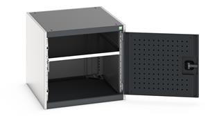 Cabinet consists of 1 x 500mm door and 1 shelf adjustable to 25mm pitch  Internal dimensions of 635mm wide and 690mm deep... Cabinets for Bott Static Frame Bench System